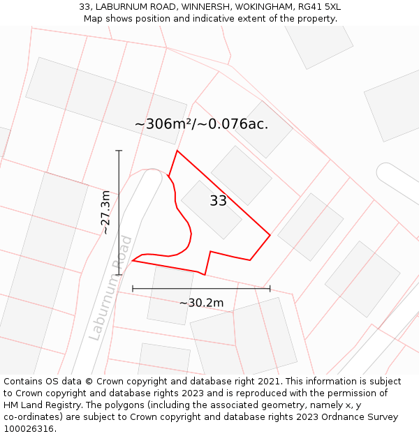 33, LABURNUM ROAD, WINNERSH, WOKINGHAM, RG41 5XL: Plot and title map