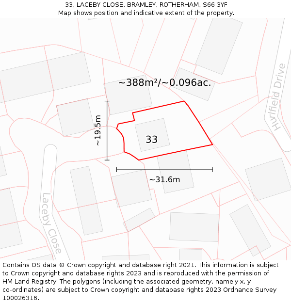 33, LACEBY CLOSE, BRAMLEY, ROTHERHAM, S66 3YF: Plot and title map