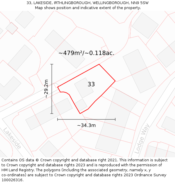 33, LAKESIDE, IRTHLINGBOROUGH, WELLINGBOROUGH, NN9 5SW: Plot and title map