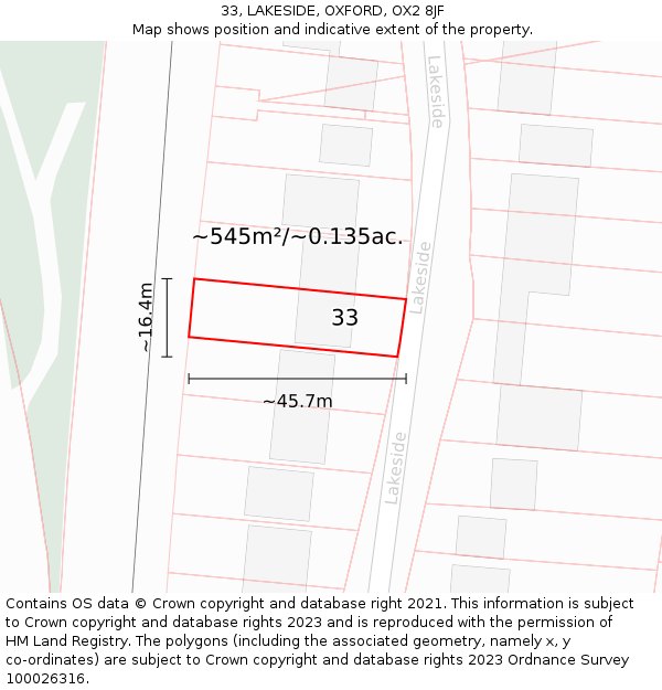 33, LAKESIDE, OXFORD, OX2 8JF: Plot and title map