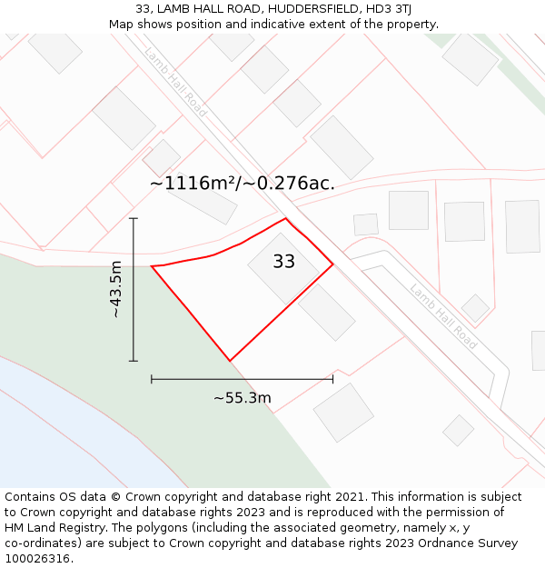 33, LAMB HALL ROAD, HUDDERSFIELD, HD3 3TJ: Plot and title map