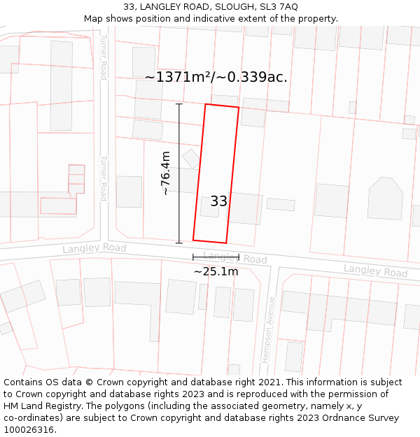 33, LANGLEY ROAD, SLOUGH, SL3 7AQ: Plot and title map