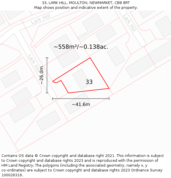 33, LARK HILL, MOULTON, NEWMARKET, CB8 8RT: Plot and title map