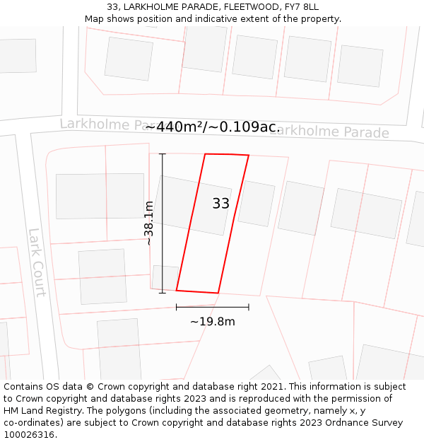 33, LARKHOLME PARADE, FLEETWOOD, FY7 8LL: Plot and title map