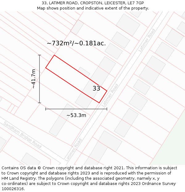 33, LATIMER ROAD, CROPSTON, LEICESTER, LE7 7GP: Plot and title map