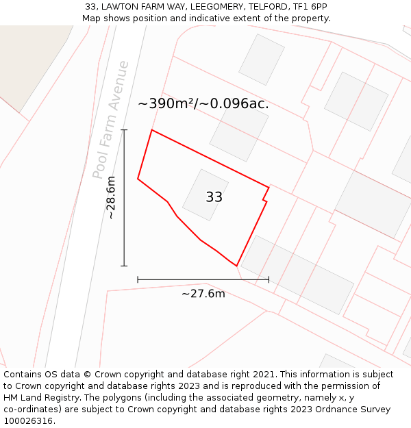 33, LAWTON FARM WAY, LEEGOMERY, TELFORD, TF1 6PP: Plot and title map