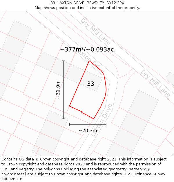 33, LAXTON DRIVE, BEWDLEY, DY12 2PX: Plot and title map