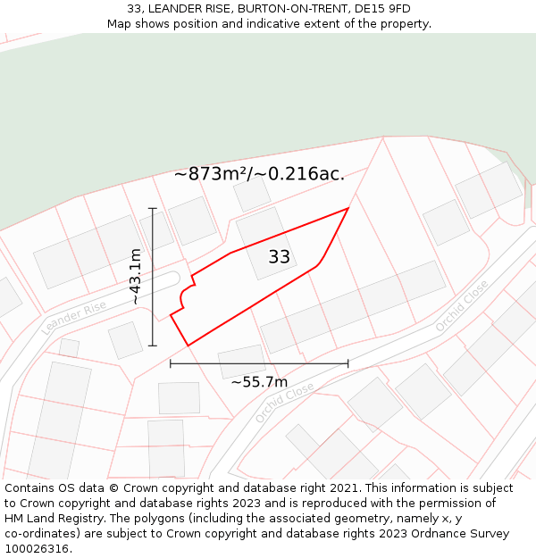 33, LEANDER RISE, BURTON-ON-TRENT, DE15 9FD: Plot and title map