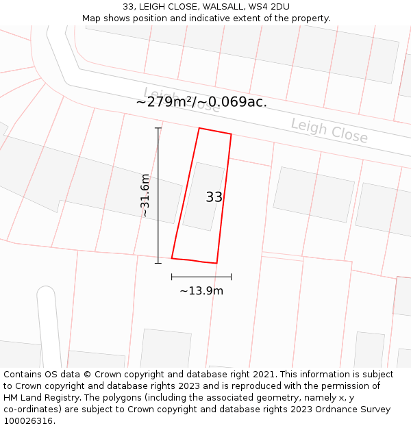 33, LEIGH CLOSE, WALSALL, WS4 2DU: Plot and title map