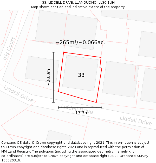 33, LIDDELL DRIVE, LLANDUDNO, LL30 1UH: Plot and title map