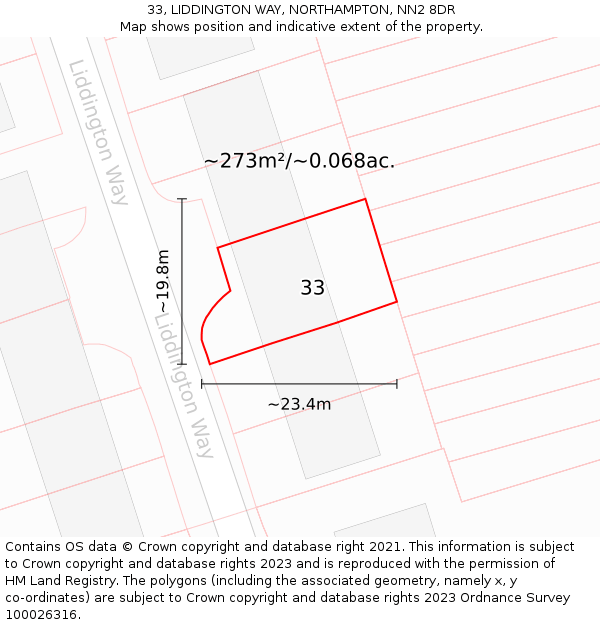 33, LIDDINGTON WAY, NORTHAMPTON, NN2 8DR: Plot and title map
