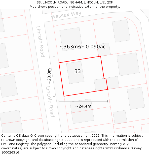 33, LINCOLN ROAD, INGHAM, LINCOLN, LN1 2XF: Plot and title map