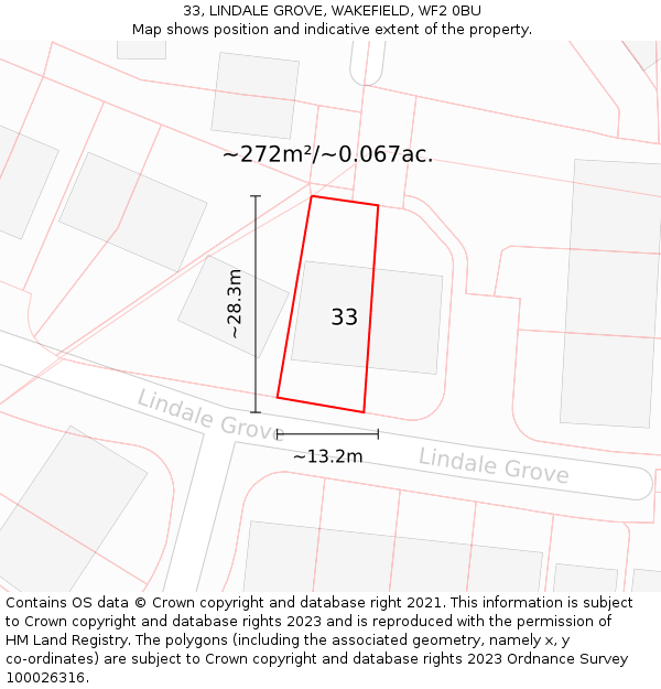 33, LINDALE GROVE, WAKEFIELD, WF2 0BU: Plot and title map