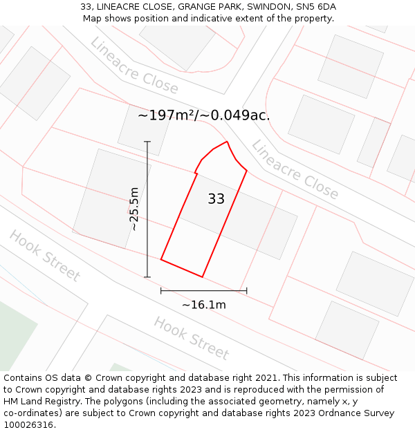 33, LINEACRE CLOSE, GRANGE PARK, SWINDON, SN5 6DA: Plot and title map