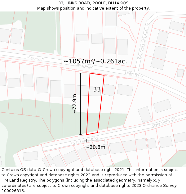 33, LINKS ROAD, POOLE, BH14 9QS: Plot and title map