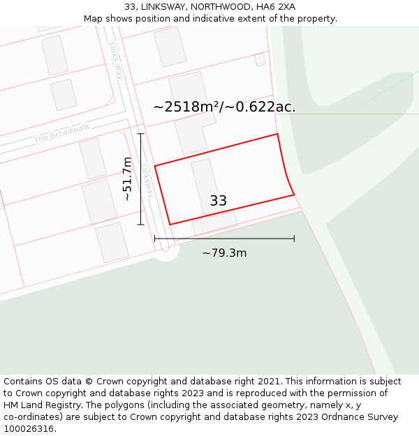 33, LINKSWAY, NORTHWOOD, HA6 2XA: Plot and title map