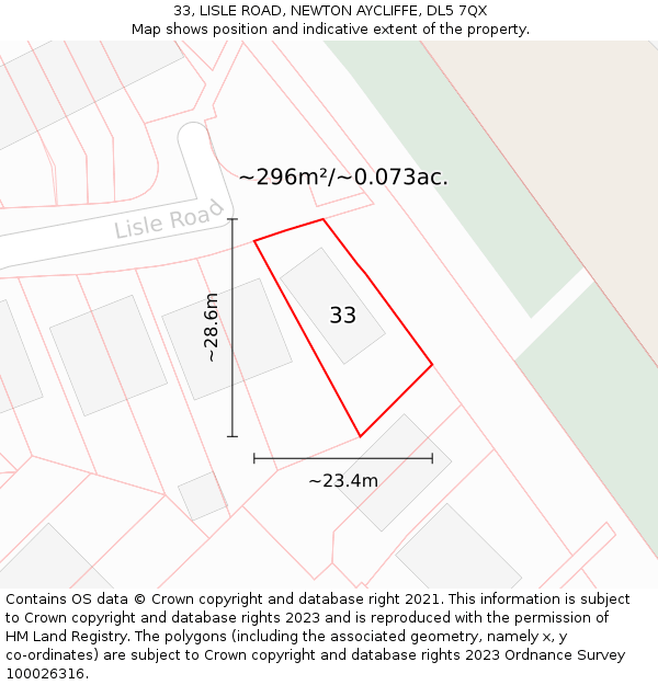 33, LISLE ROAD, NEWTON AYCLIFFE, DL5 7QX: Plot and title map