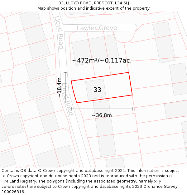 33, LLOYD ROAD, PRESCOT, L34 6LJ: Plot and title map