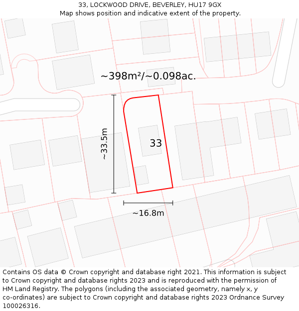 33, LOCKWOOD DRIVE, BEVERLEY, HU17 9GX: Plot and title map