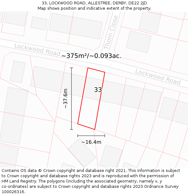33, LOCKWOOD ROAD, ALLESTREE, DERBY, DE22 2JD: Plot and title map