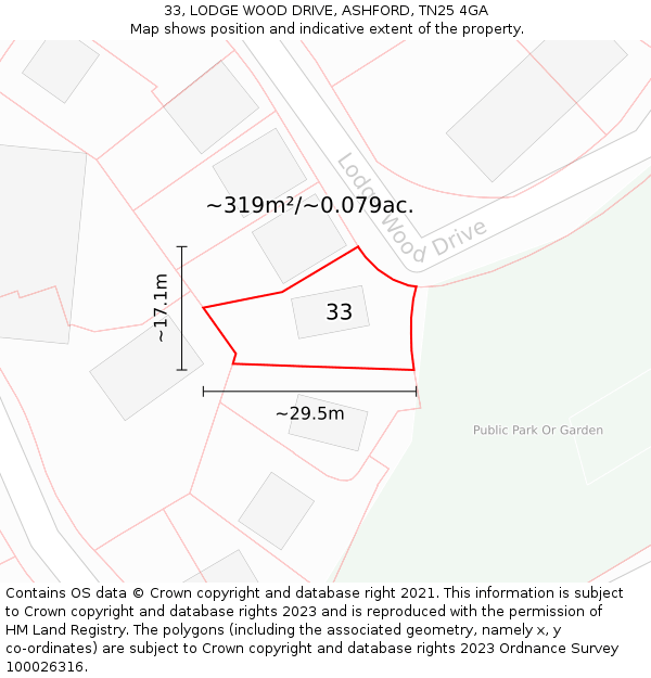33, LODGE WOOD DRIVE, ASHFORD, TN25 4GA: Plot and title map
