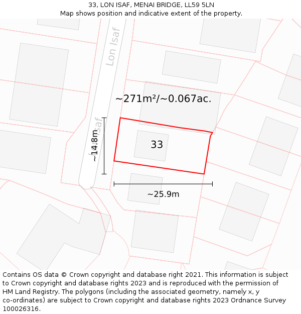 33, LON ISAF, MENAI BRIDGE, LL59 5LN: Plot and title map