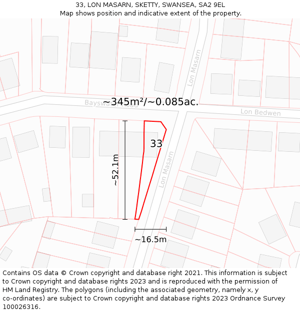 33, LON MASARN, SKETTY, SWANSEA, SA2 9EL: Plot and title map