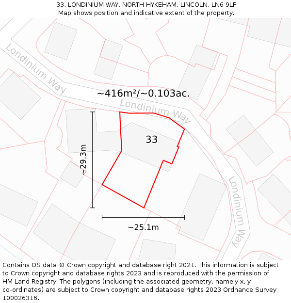 33, LONDINIUM WAY, NORTH HYKEHAM, LINCOLN, LN6 9LF: Plot and title map