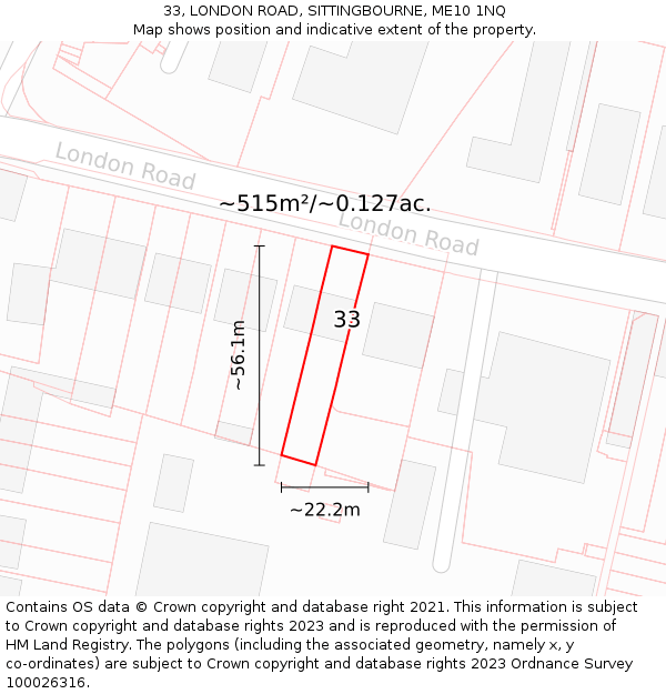 33, LONDON ROAD, SITTINGBOURNE, ME10 1NQ: Plot and title map