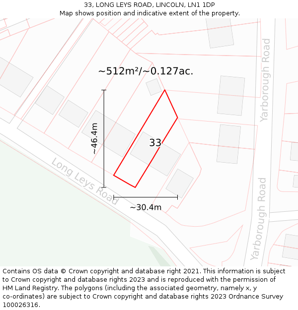33, LONG LEYS ROAD, LINCOLN, LN1 1DP: Plot and title map