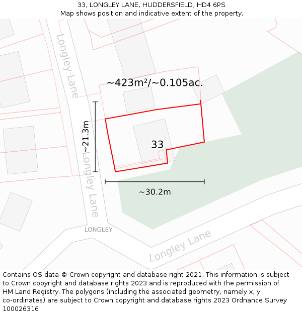 33, LONGLEY LANE, HUDDERSFIELD, HD4 6PS: Plot and title map