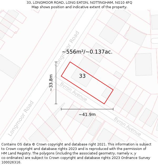 33, LONGMOOR ROAD, LONG EATON, NOTTINGHAM, NG10 4FQ: Plot and title map
