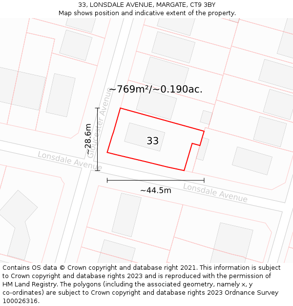 33, LONSDALE AVENUE, MARGATE, CT9 3BY: Plot and title map