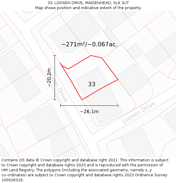 33, LOOSEN DRIVE, MAIDENHEAD, SL6 3UT: Plot and title map