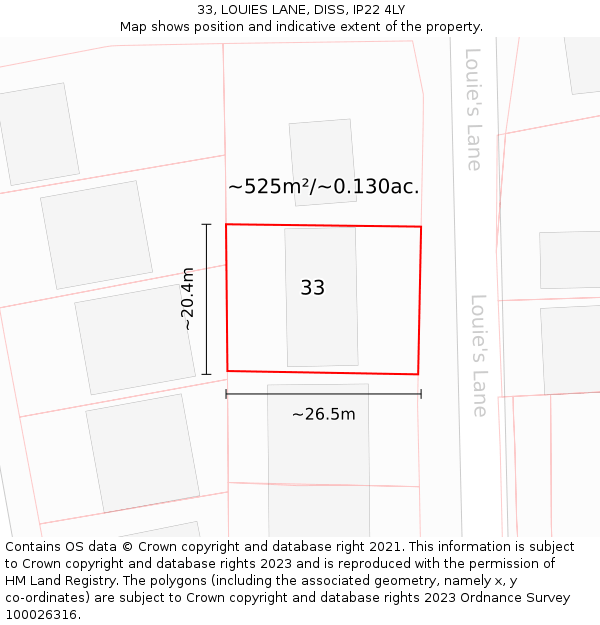 33, LOUIES LANE, DISS, IP22 4LY: Plot and title map