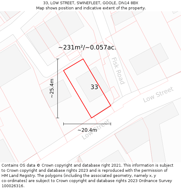 33, LOW STREET, SWINEFLEET, GOOLE, DN14 8BX: Plot and title map