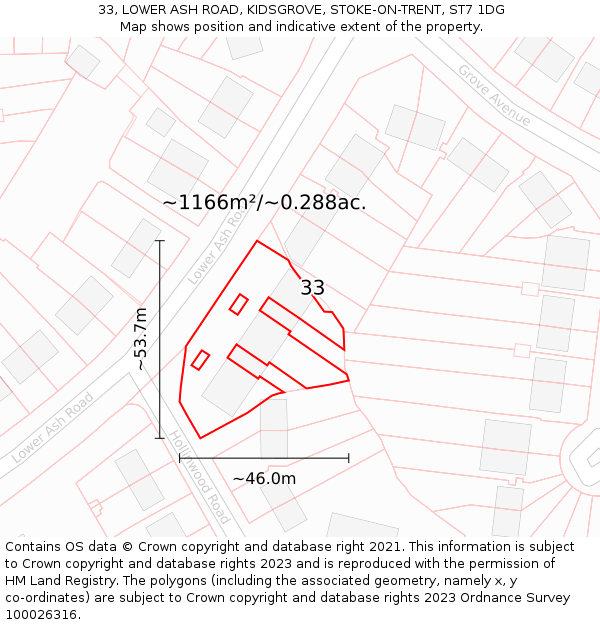 33, LOWER ASH ROAD, KIDSGROVE, STOKE-ON-TRENT, ST7 1DG: Plot and title map