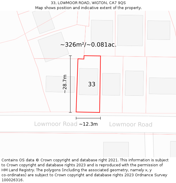 33, LOWMOOR ROAD, WIGTON, CA7 9QS: Plot and title map