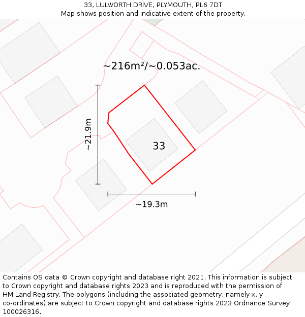 33, LULWORTH DRIVE, PLYMOUTH, PL6 7DT: Plot and title map