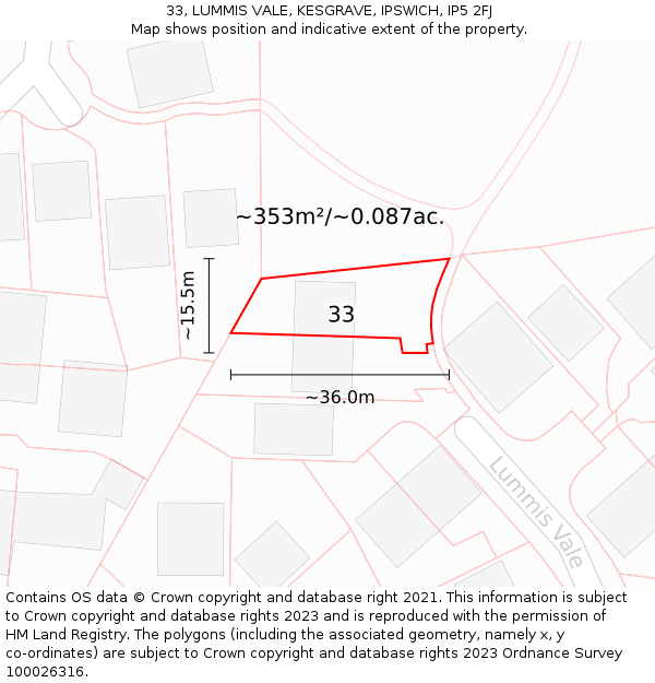 33, LUMMIS VALE, KESGRAVE, IPSWICH, IP5 2FJ: Plot and title map