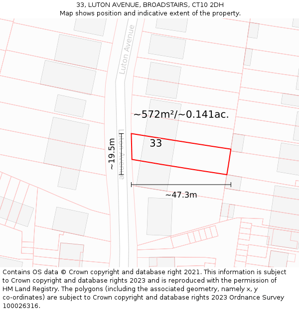 33, LUTON AVENUE, BROADSTAIRS, CT10 2DH: Plot and title map