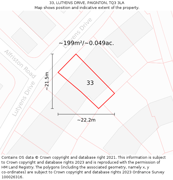 33, LUTYENS DRIVE, PAIGNTON, TQ3 3LA: Plot and title map