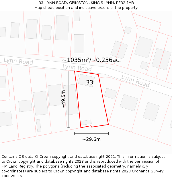 33, LYNN ROAD, GRIMSTON, KING'S LYNN, PE32 1AB: Plot and title map