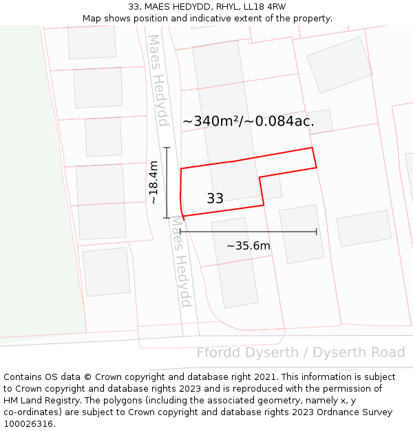 33, MAES HEDYDD, RHYL, LL18 4RW: Plot and title map