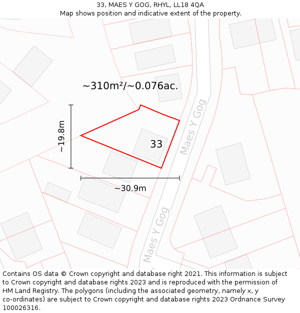 33, MAES Y GOG, RHYL, LL18 4QA: Plot and title map