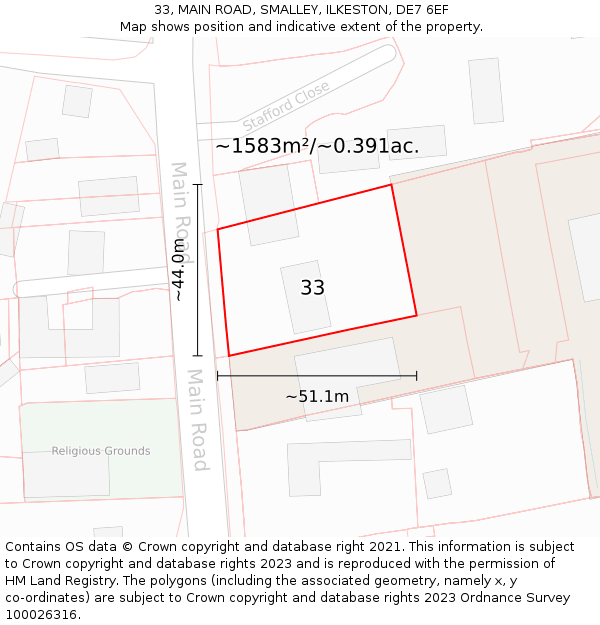 33, MAIN ROAD, SMALLEY, ILKESTON, DE7 6EF: Plot and title map