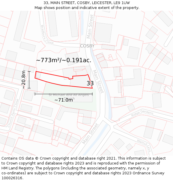 33, MAIN STREET, COSBY, LEICESTER, LE9 1UW: Plot and title map
