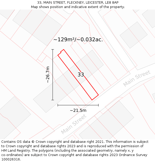 33, MAIN STREET, FLECKNEY, LEICESTER, LE8 8AP: Plot and title map