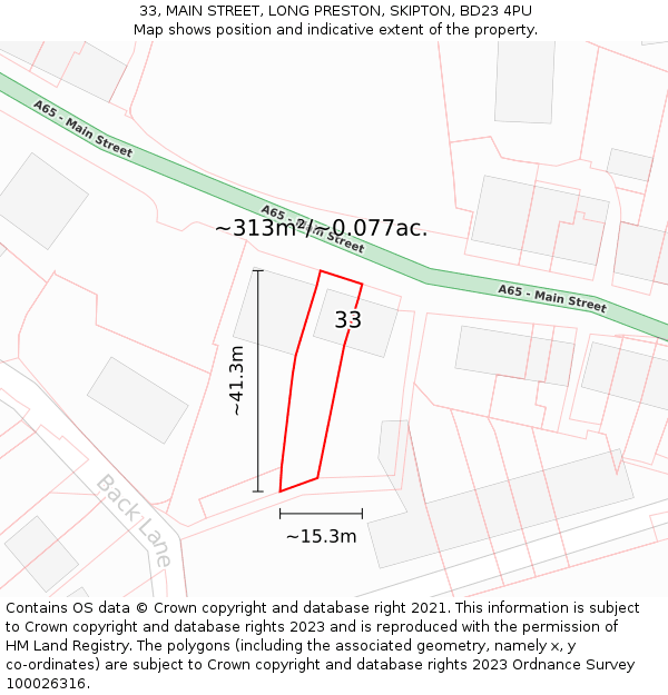 33, MAIN STREET, LONG PRESTON, SKIPTON, BD23 4PU: Plot and title map