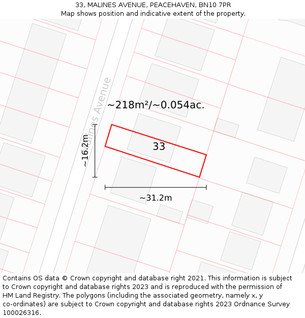 33, MALINES AVENUE, PEACEHAVEN, BN10 7PR: Plot and title map